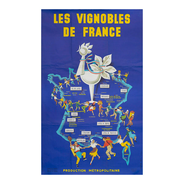 Original advertising poster for The Vineyards Of France (Les Vignobles De France), designed by 'Jihel' and Issued by the French government, 1961