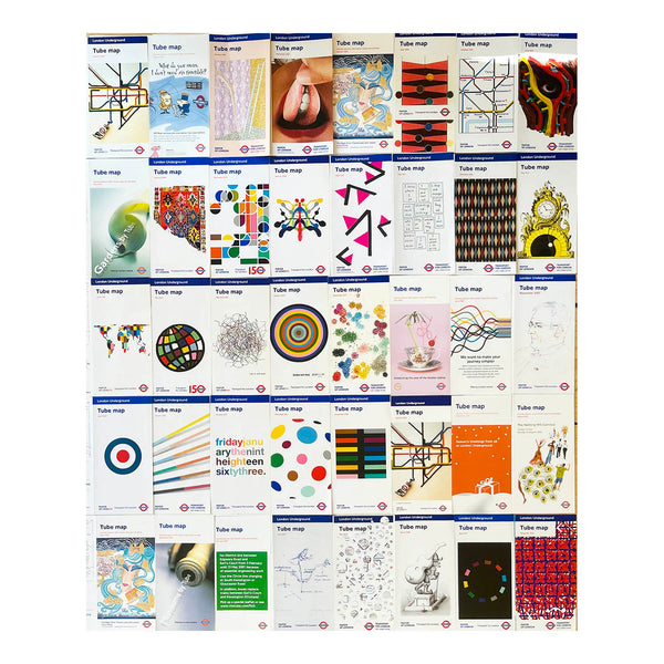 Comprehensive collection of original Tube maps, 2000-2018. Fifty-six different issues/versions.

Since 2004, Art on the Underground has commissioned artists to create covers for London Underground's iconic pocket Tube map. Examples of artists featured in this collection include: Emma Kay, Gary Hume, David Shrigley, Yinka Shonibare, Liam Gillick, Jeremy Deller, Cornelia Parker, Zandra Rhodes, Mark Wallinger, Barbara Kruger, Yayoi Kusama, Tracey Emin, Sarah Morris, Rachel Whiteread and Linder.