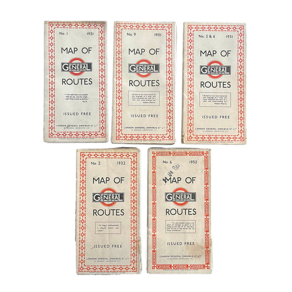 Five different London General Omnibus Co folding maps, 1931-1932