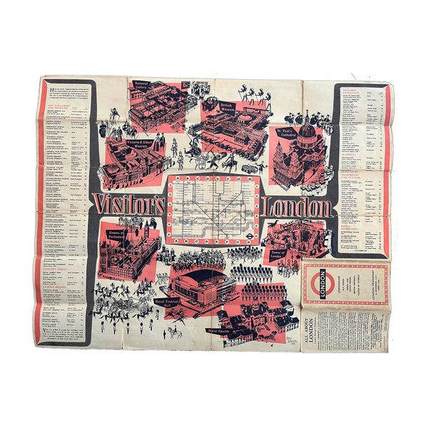 Original London Transport folding pocket map, Visitor's London, 1956.