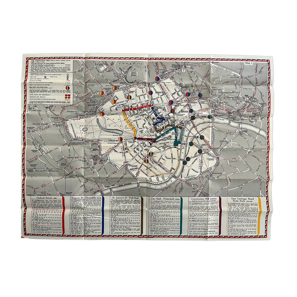 Original London Transport folding pocket map,& Coronation Arrangements, May 12 1937