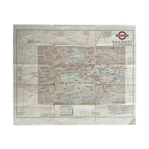 Original 1924 London Underground folding pocket map of the Electric Railways of London What to see and how to travel. Winter 1924/25 (November 1924)