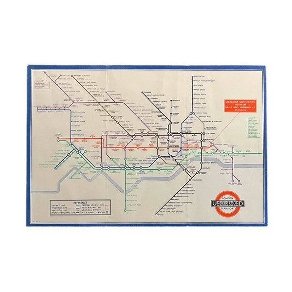 Original, and rare, London Transport folding Underground pocket map, printed on thin card, No. 2 1934.