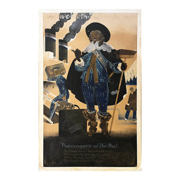 The original artwork for a railway travel poster, Passengers of the Past - Admiral van Tromp by Austin Cooper, 1929. Maarten Harpertszoon Tromp Maarten van Tromp (1598 – 1653) was an admiral in the Dutch navy during the Eighty Years War and the First Anglo-Dutch War. He is depicted here in seventeenth century attire about to board a modern LNER ferry.