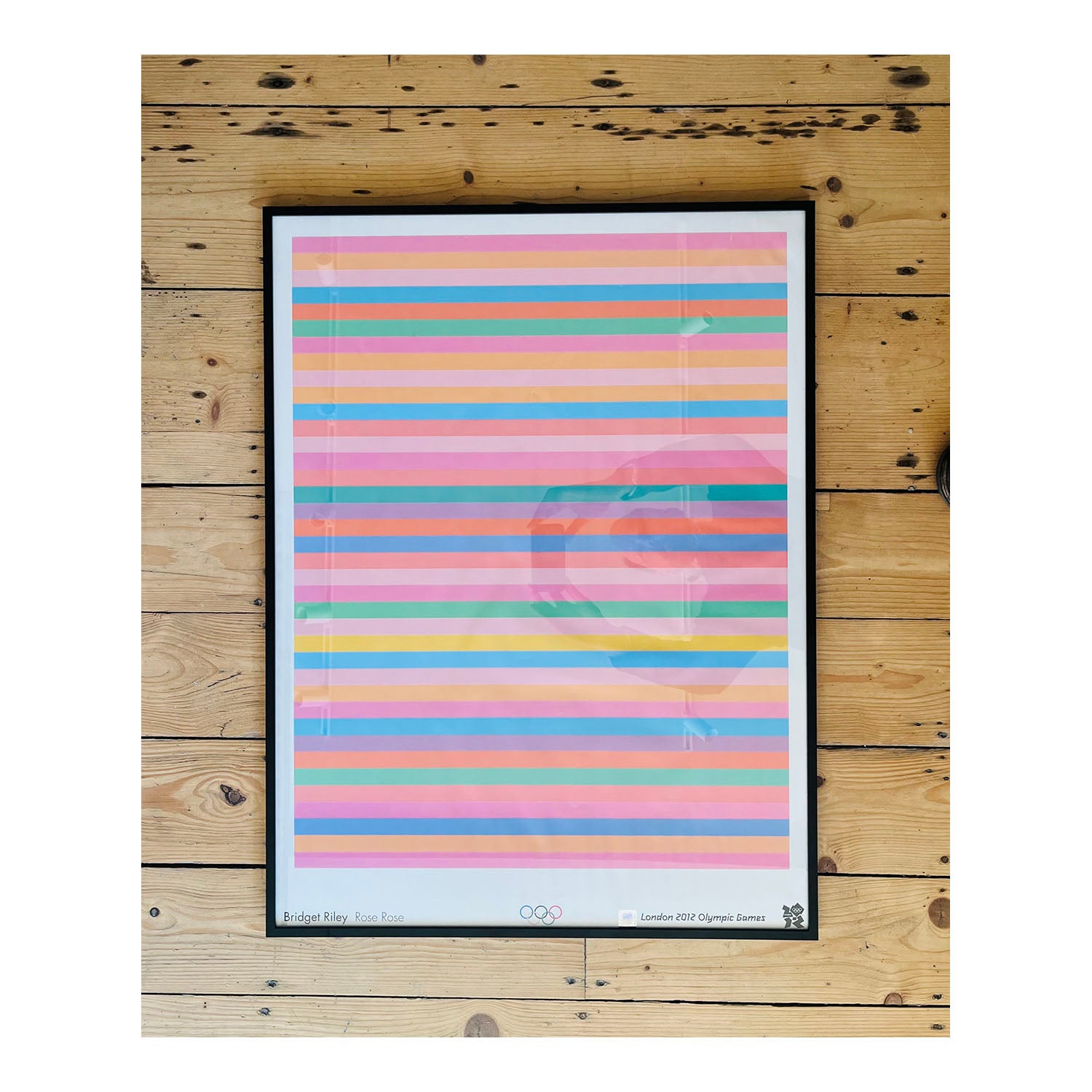 Original, framed, London 2012 Olympic Games poster designed by the leading English fine artist Bridget Riley. A really beautiful poster, entitled Rose Rose