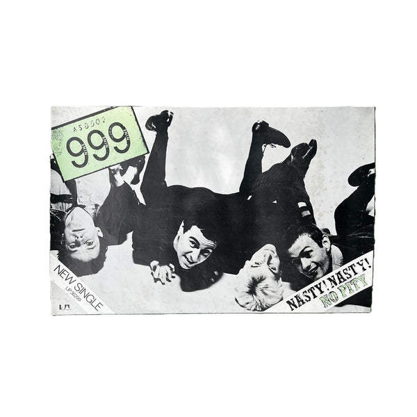 Original promotional poster, Nasty Nasty / No Pity, by English Punk rock band 999, released by United Artists Records, October 1977