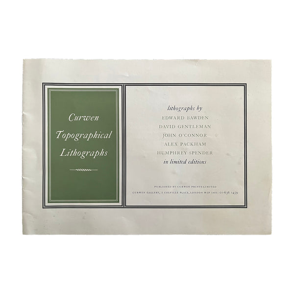 promotional brochure printed by the Curwen Studio, Curwen Topographical Lithographs, 1970. The brochure features images of contemporary artist-created lithographs available to buy from the studio by Edward Bawden, David Gentleman, John O'Connor, Alex Packham and Humphrey Spender.