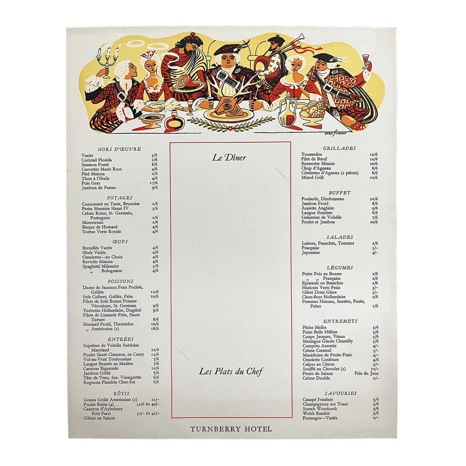 original railway hotel menu from the famous Turnberry Hotel and golf resort, Ayrshire, c. 1960. 