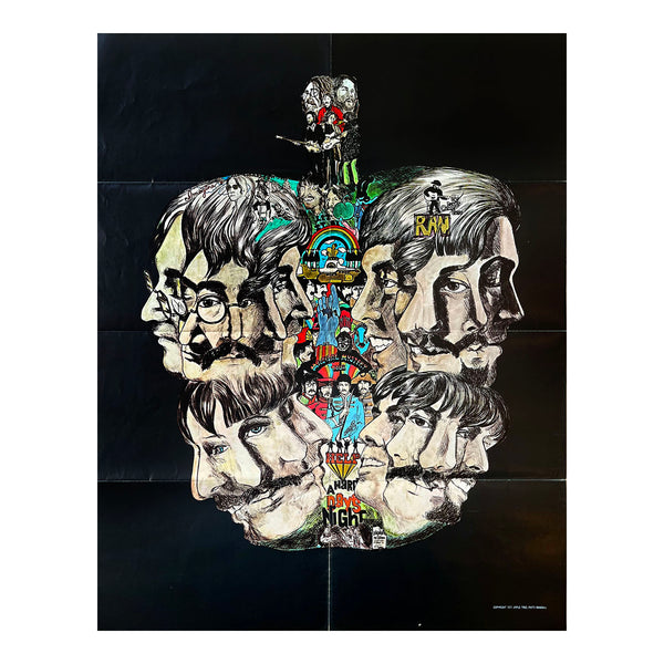  original 1971 Official Beatles Fan Club poster called The Apple Tree. The poster was sent out to members of the USA Fan Club and features a montage of Beatles art by Patti Randall on a black background. 
