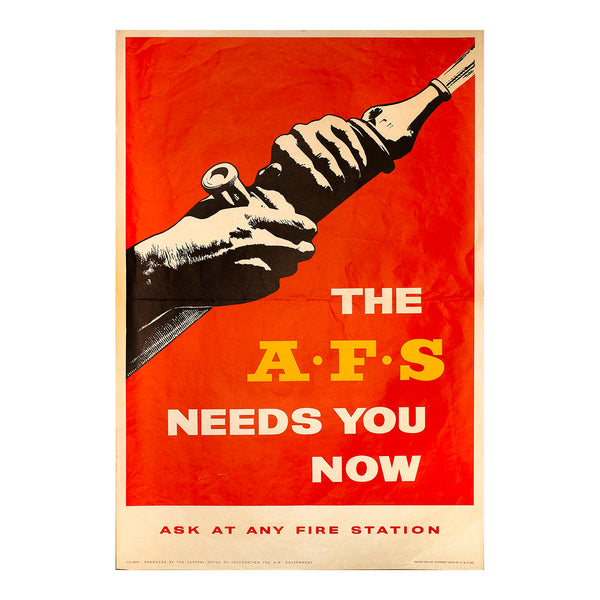Original recruiting poster for the Auxiliary Fire Service (AFS), c.1950.