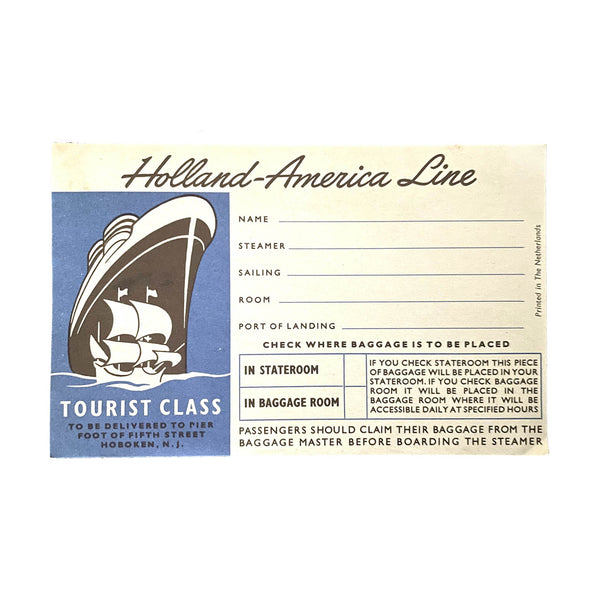 Original luggage label for Holland - America Line, c.1955