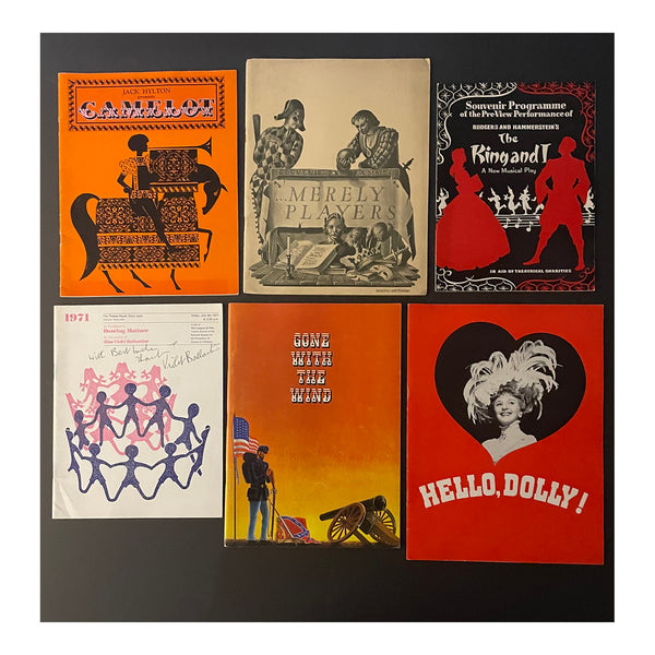 Collection of original official souvenir programmes for Theatre Royal Drury Lane. Includes; Billy (1974); Gone with the Wind (1972) Merely Players (1952), 42nd Street (1984), Camelot (1964), The Great Waltz (1970), Hello, Dolly! (1965) The Children's Dancing Matinee (1971), My Fair Lady (1958), and&nbsp;The King and I (1953).