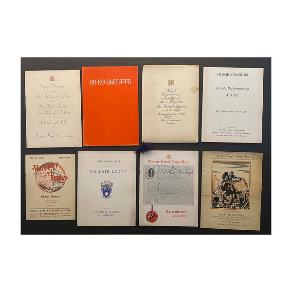A collection of original official souvenir programmes for Gala theatre Performances: The Coliseum Orchestra (1949) at The London Coliseum, Yesterday and Today (1950), Mame (1969), My Fair Lady (22nd May 1958), My Fair Lady (5th May 1958), My Fair Lady (1963), No No Nanette (1973), and an All-Star Matinee (1948) at Theatre Royal Drury Lane