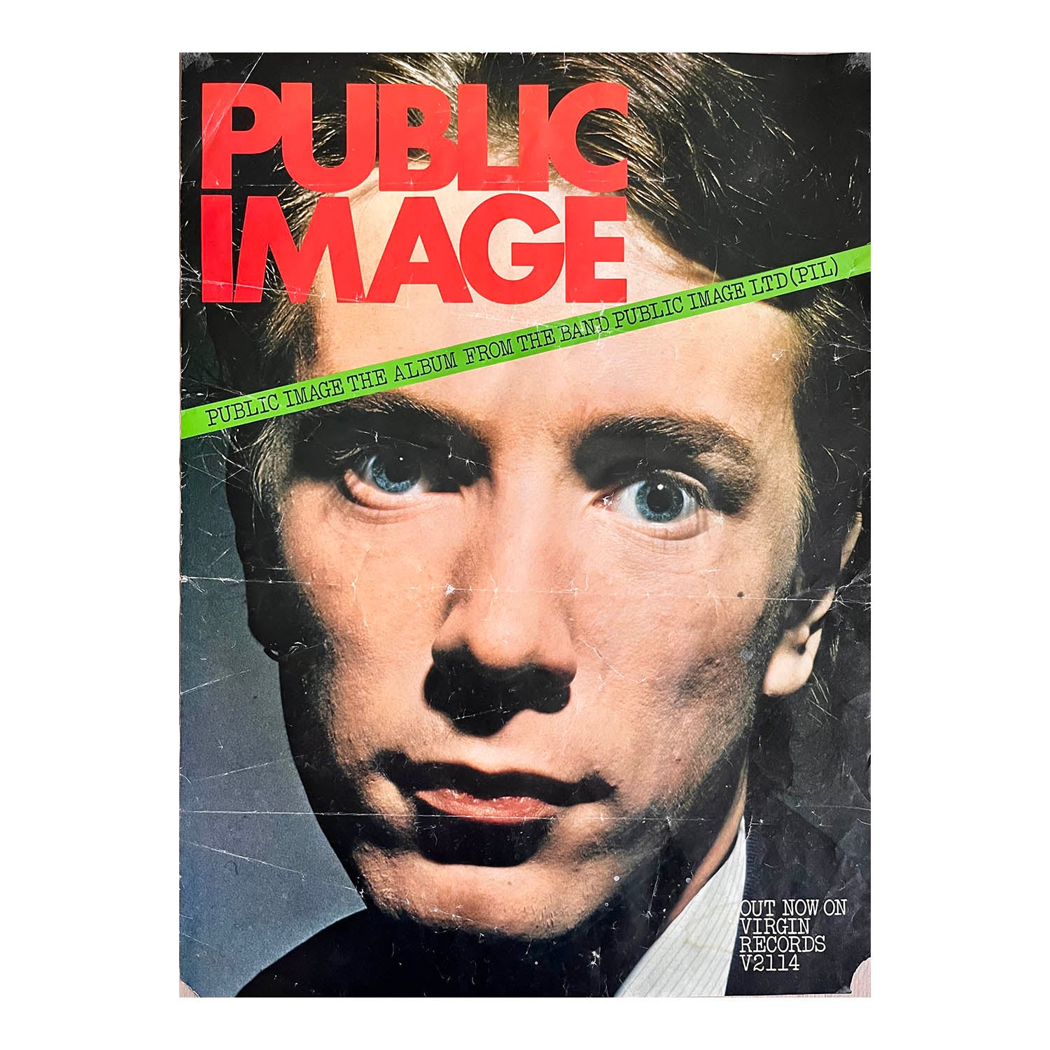 Original, promotional poster, First Issue, the debut studio album by Public Image Ltd., released on 8 December 1978. The poster features a photograph of the band’s singer, and former Pistol’s frontman, John Lydon.