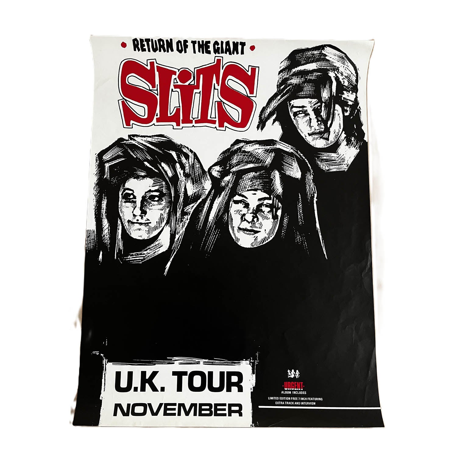 An original promotional tour poster, Return of the Giant Slits, The Slits, November 1981. The striking artwork, depicting Viv Albertine, Tessa Pollitt and Ari Up was designed by the English graphic designer, typographer and art director Neville Brody.