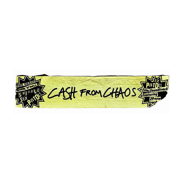 Original promotional banner poster, Cash From Chaos, The Sex Pistols, designed by Jamie Reid, for the release of the soundtrack for The Great Rock 'N' Roll Swindle, 1980.