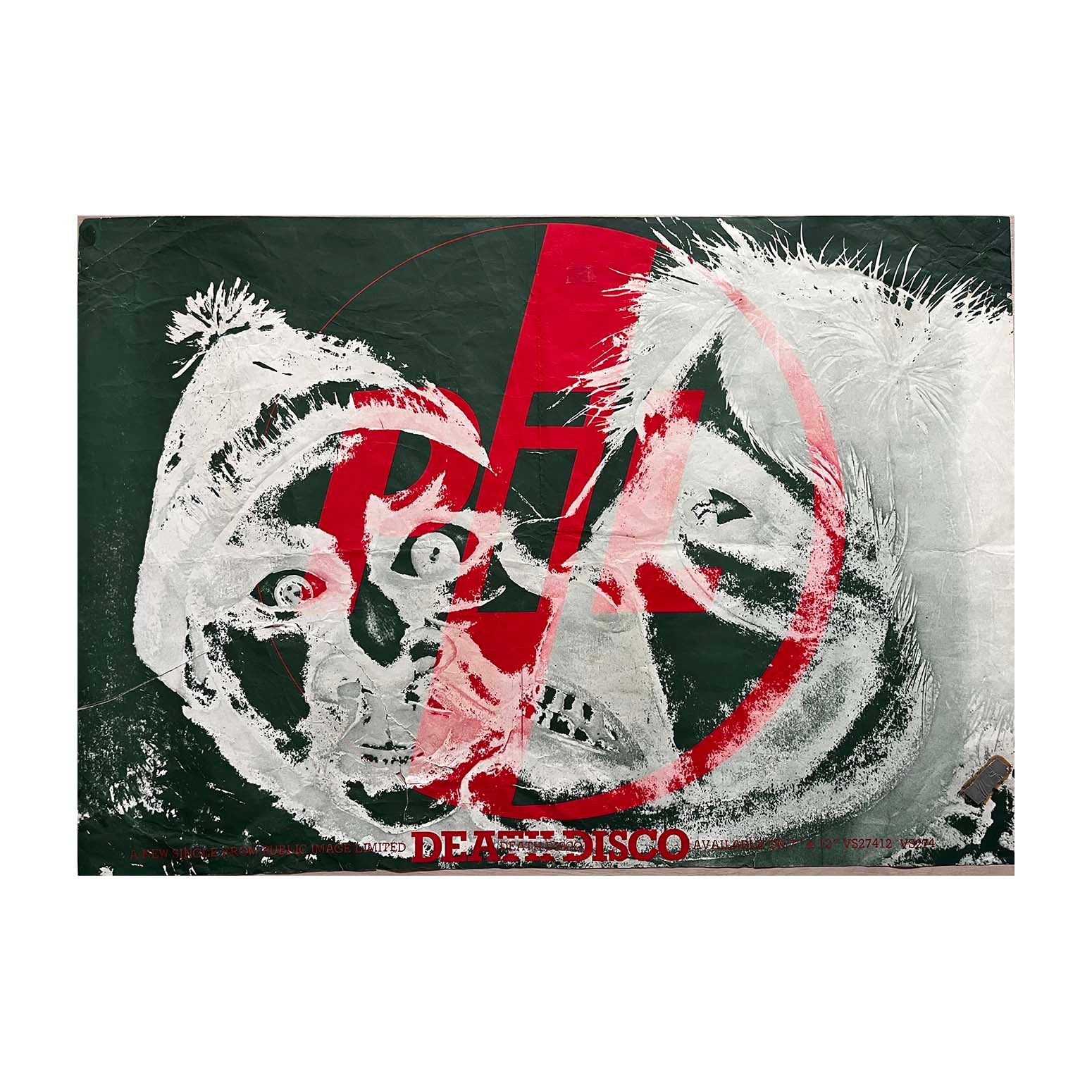 Rare, original, promotional poster, Death Disco, released by Public Image Limited, June 1979. The striking artwork was designed by the singer, and former Pistol’s frontman, John Lydon.