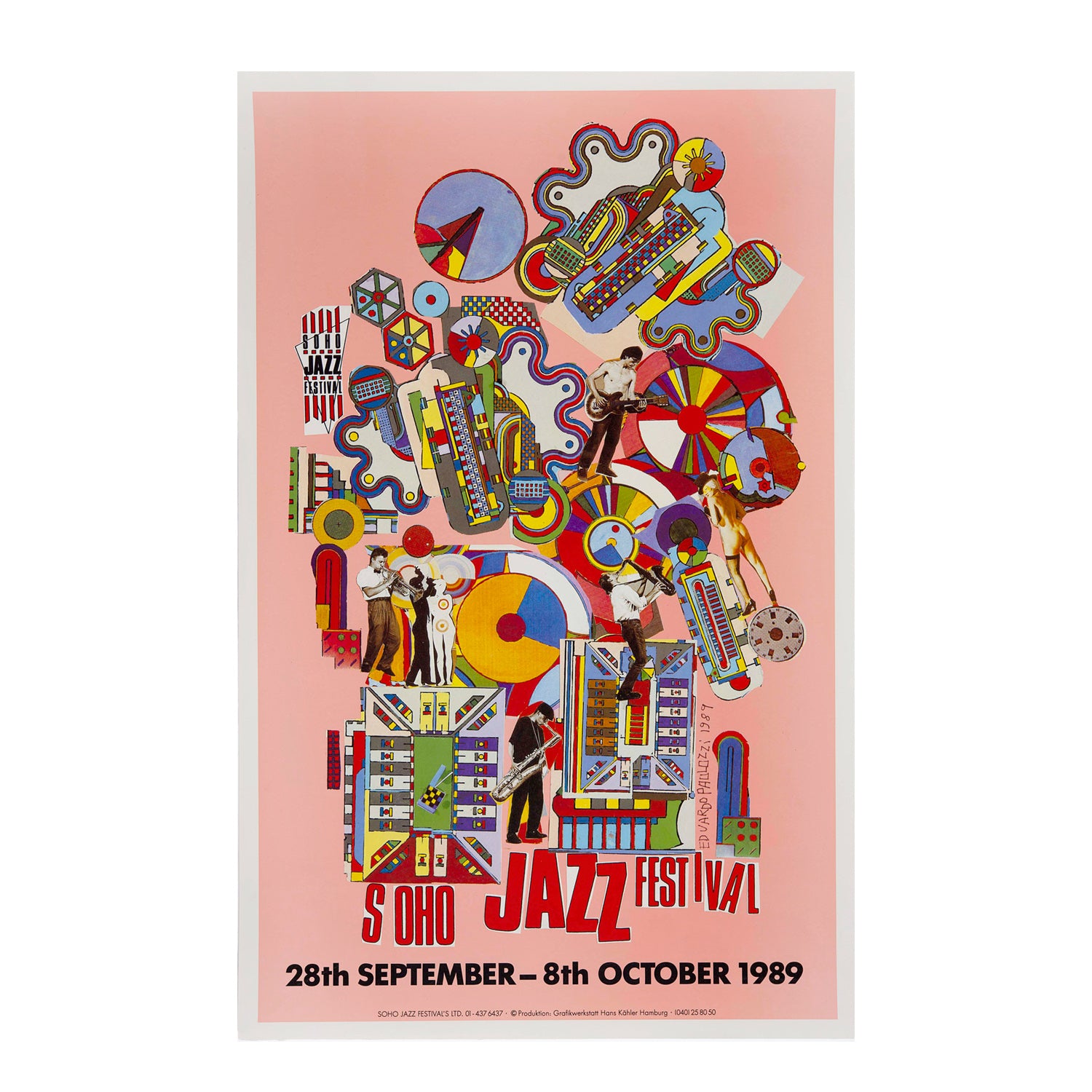 original poster for the 1989 Soho Jazz Festival designed by the ‘godfather’ of pop art, Eduardo Paolozzi. 