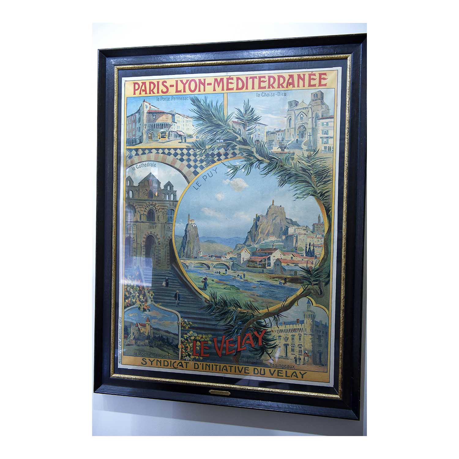 Original French travel poster for Le Velay, Edmond Marie Petitjean, Chemins de fer Paris-Lyon-Méditerranée (PLM), c. 1900. Depicts cathedral and other places in Le Puy-en-Velay 
