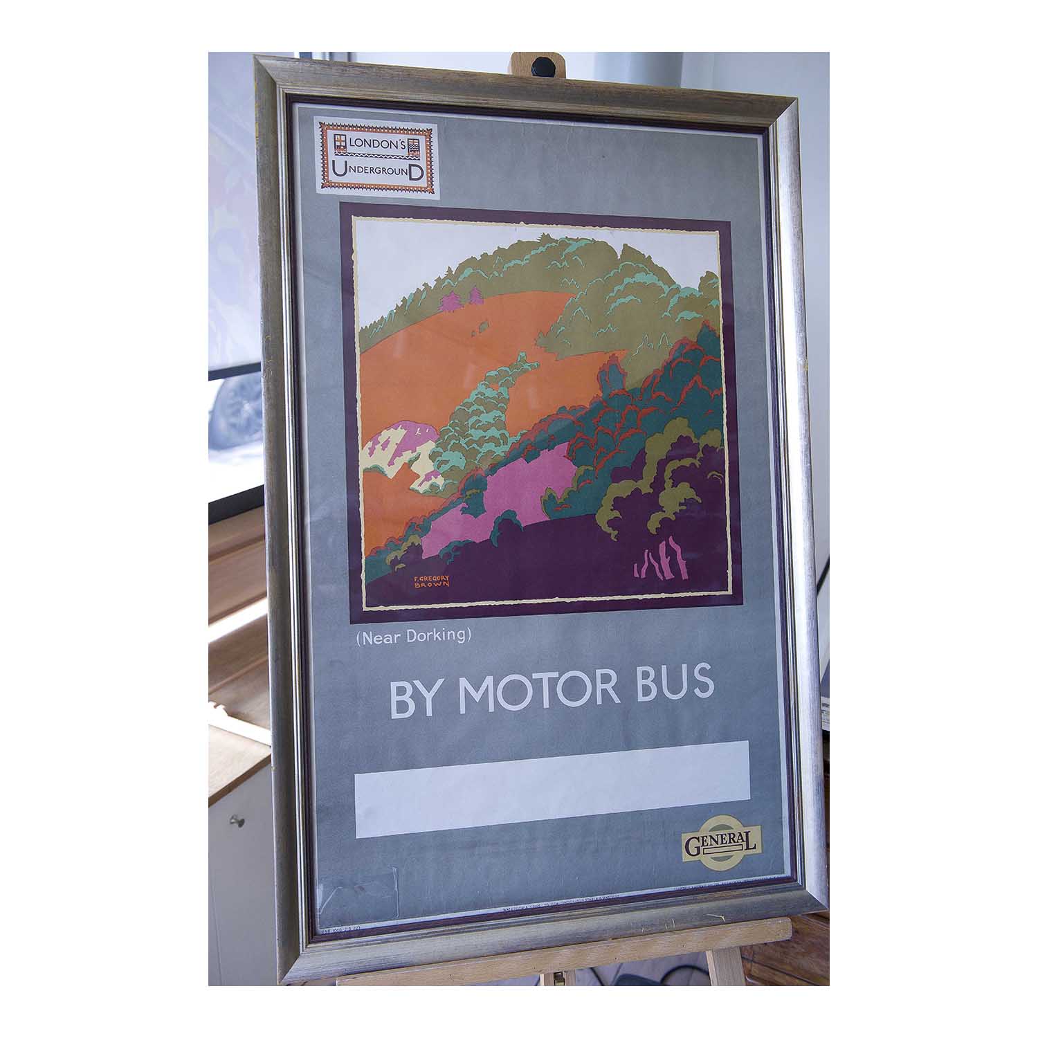 Original London Underground poster, near Dorking, by F. Gregory Brown, 1922. Rural scene in modernist style
