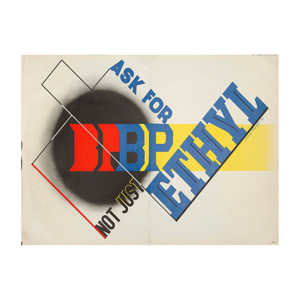 Original Shell poster: Ask for BP not just Ethyl, by Edward McKnight Kauffer 1933. Striking typographical design with asymmetrical lettering 