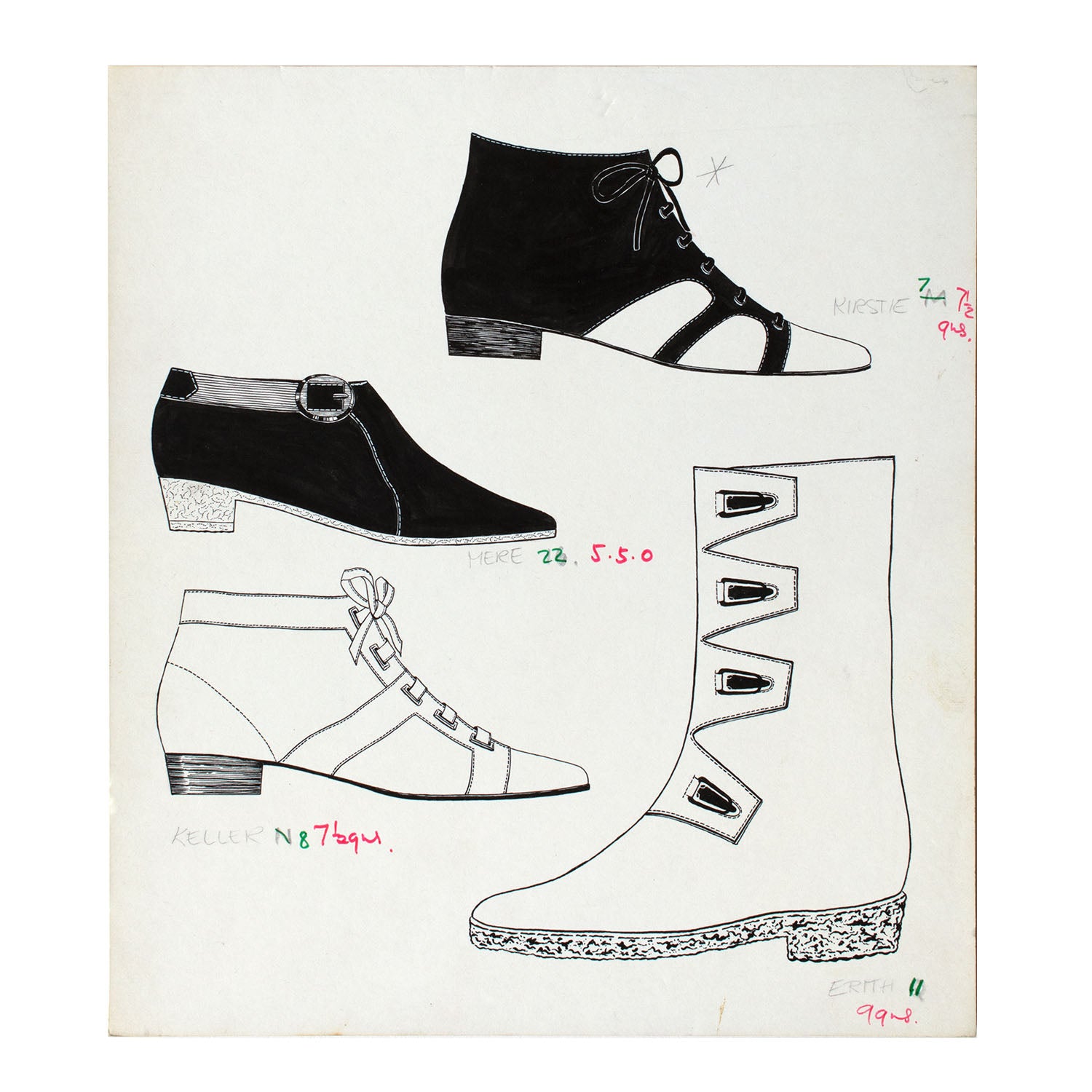 Original fashion drawing for Elliott & Sons (shoes & boots) brochure