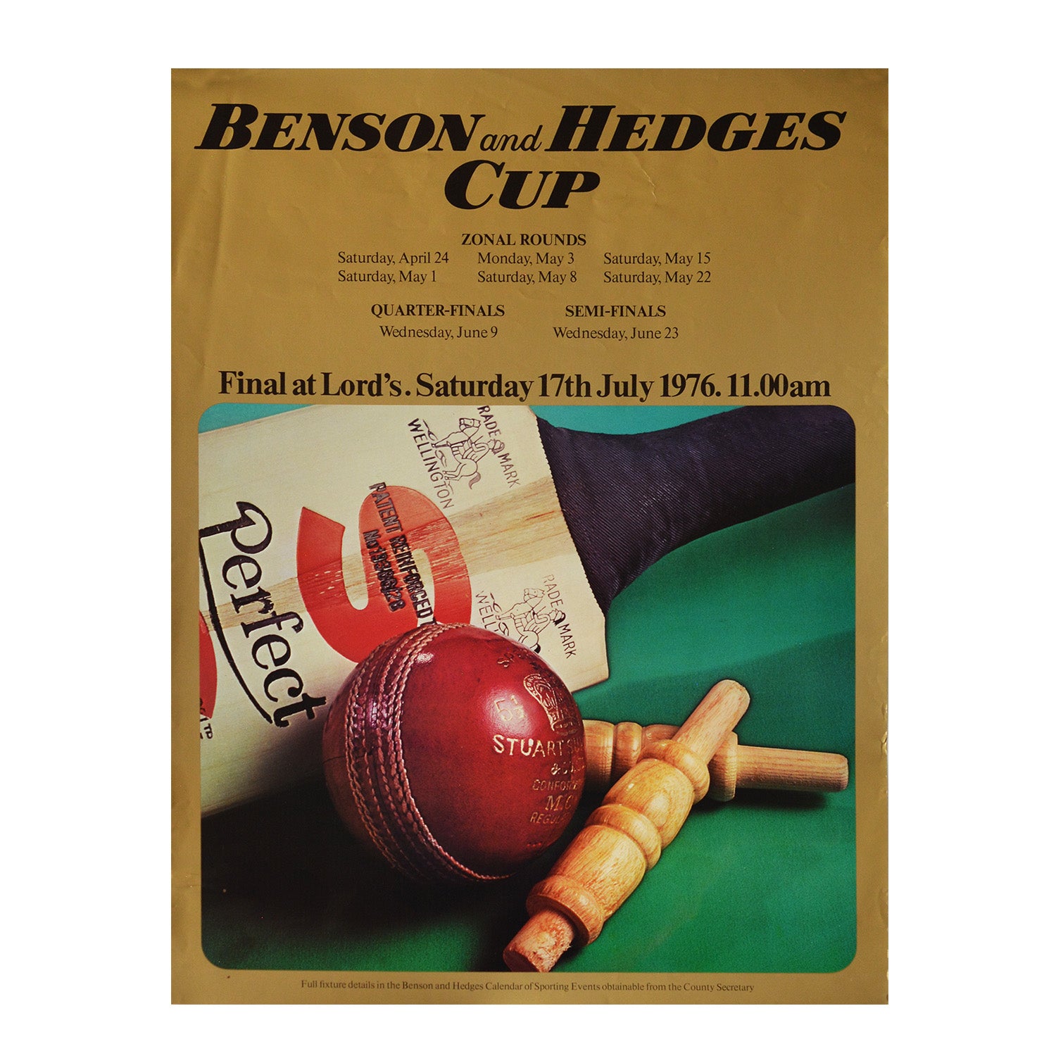 Original Benson and Hedges Cup poster 1976