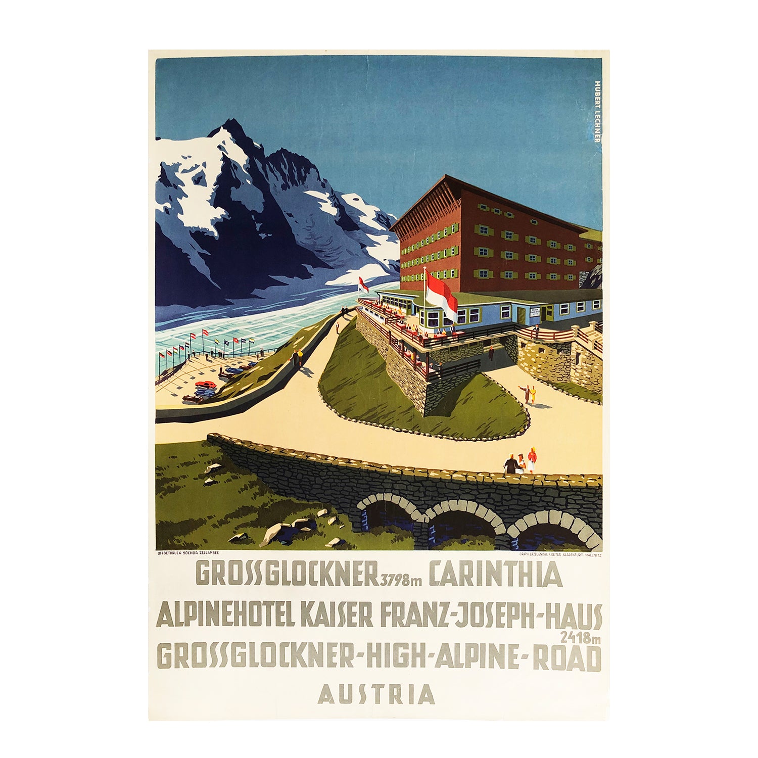 An original 1920s advertising poster for the Kaiser Franz-Joseph Haus hotel, featuring the Grossglockner glacier