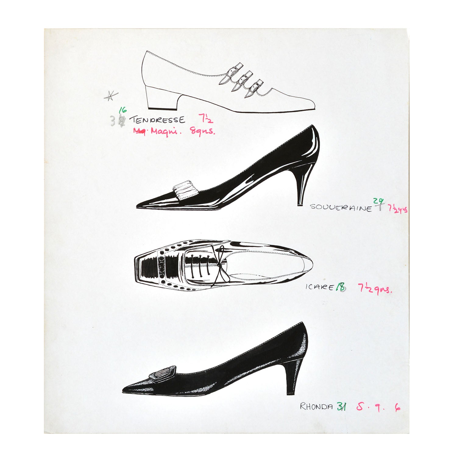Original fashion drawing for Elliott & Sons (shoes & boots) brochure